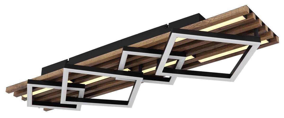 GLOBO LED-Deckenleuchte Obrien Opal mattschwarz MDF Kunststoff Metall B/H/L: ca. 82x9,5x31 cm 1 Brennstellen