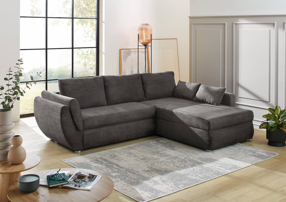 Ecksofa mit Bettfunktion und Bettkasten grau Microfaser B/H/T: ca. 272x88x200 cm Ecksofa mit Bettfunktion und Bettkasten grau Microfaser B/H/T: ca. 272x88x200 cm