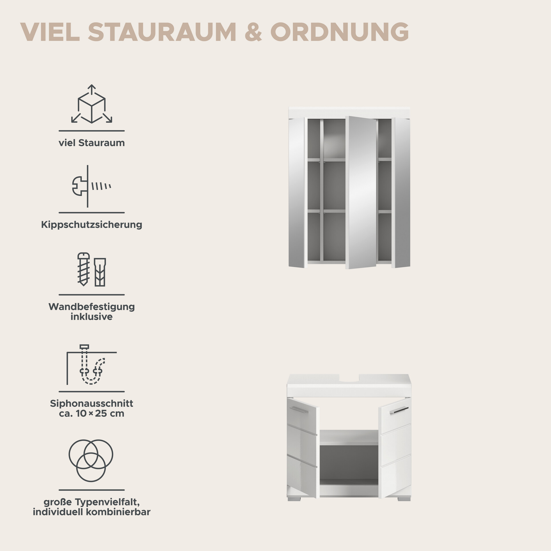 Badezimmer-Set Scout weiß weiß Hochglanz B/H/T: ca. 60x191x34 cm