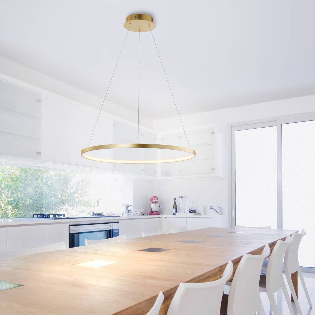 Just Light LED-Pendelleuchte CIRCLE 11524-12 weiß gold Kunststoff Metall H/D: ca. 120x60 cm 1.0 Brennstellen