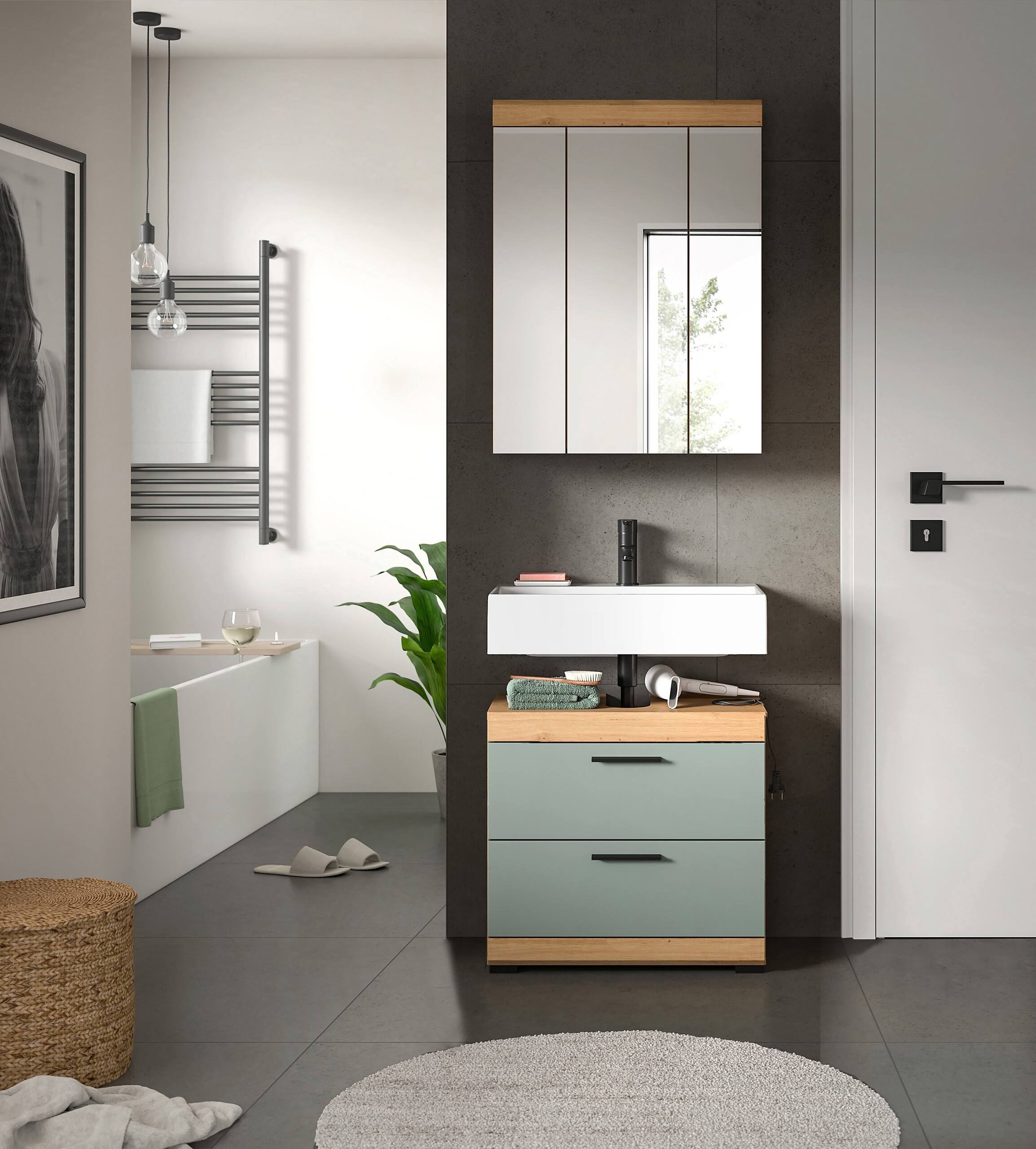 Badezimmer-Set Scout Eiche Artisan Nachbildung salbei Nachbildung B/H/T: ca. 60x191x37 cm