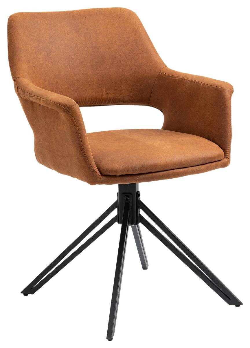 Stuhl ESTELLE 2er-Set braun Vintage schwarz Stoff Metall B/H/T: ca. 57x84x61 cm