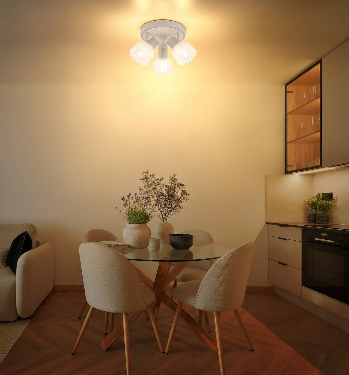 GLOBO Strahler sand Glas Metall B/H/L: ca. 11x20x20,5 cm E14 3 Brennstellen