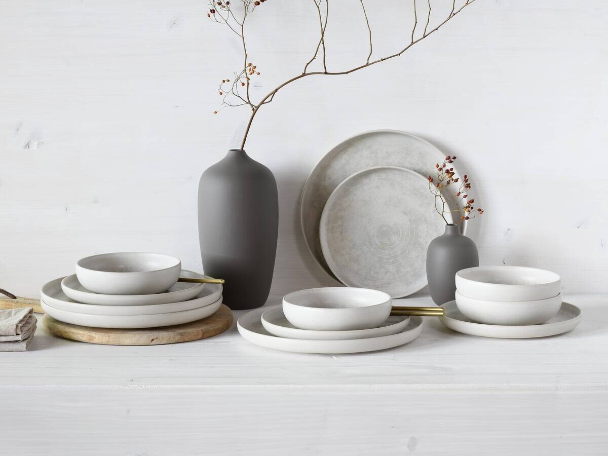 CreaTable Teller-Set Uno Athena creme Steinzeug