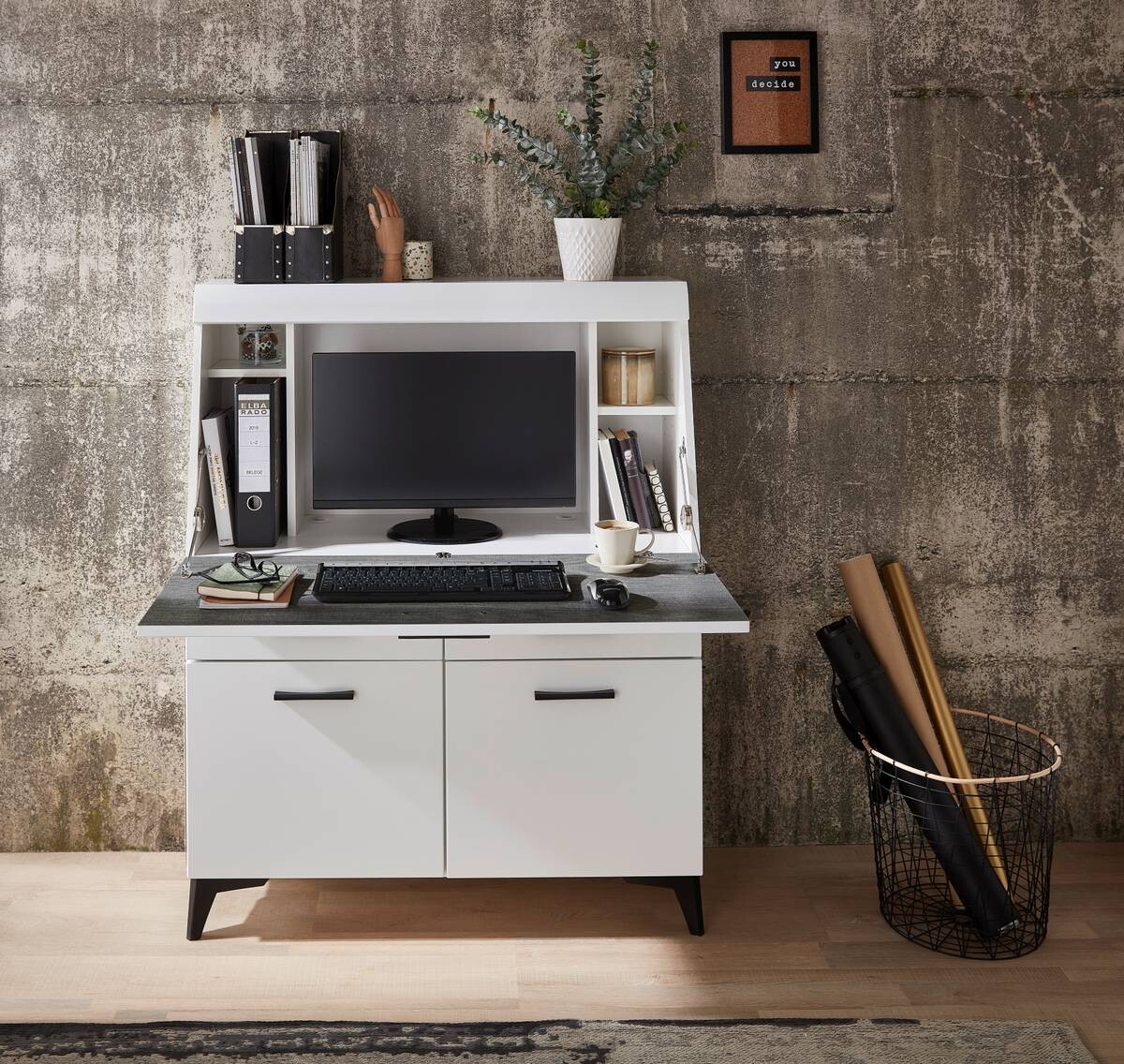 Sekretär Secret weiß matt B/H/T: ca. 98x124x42 cm