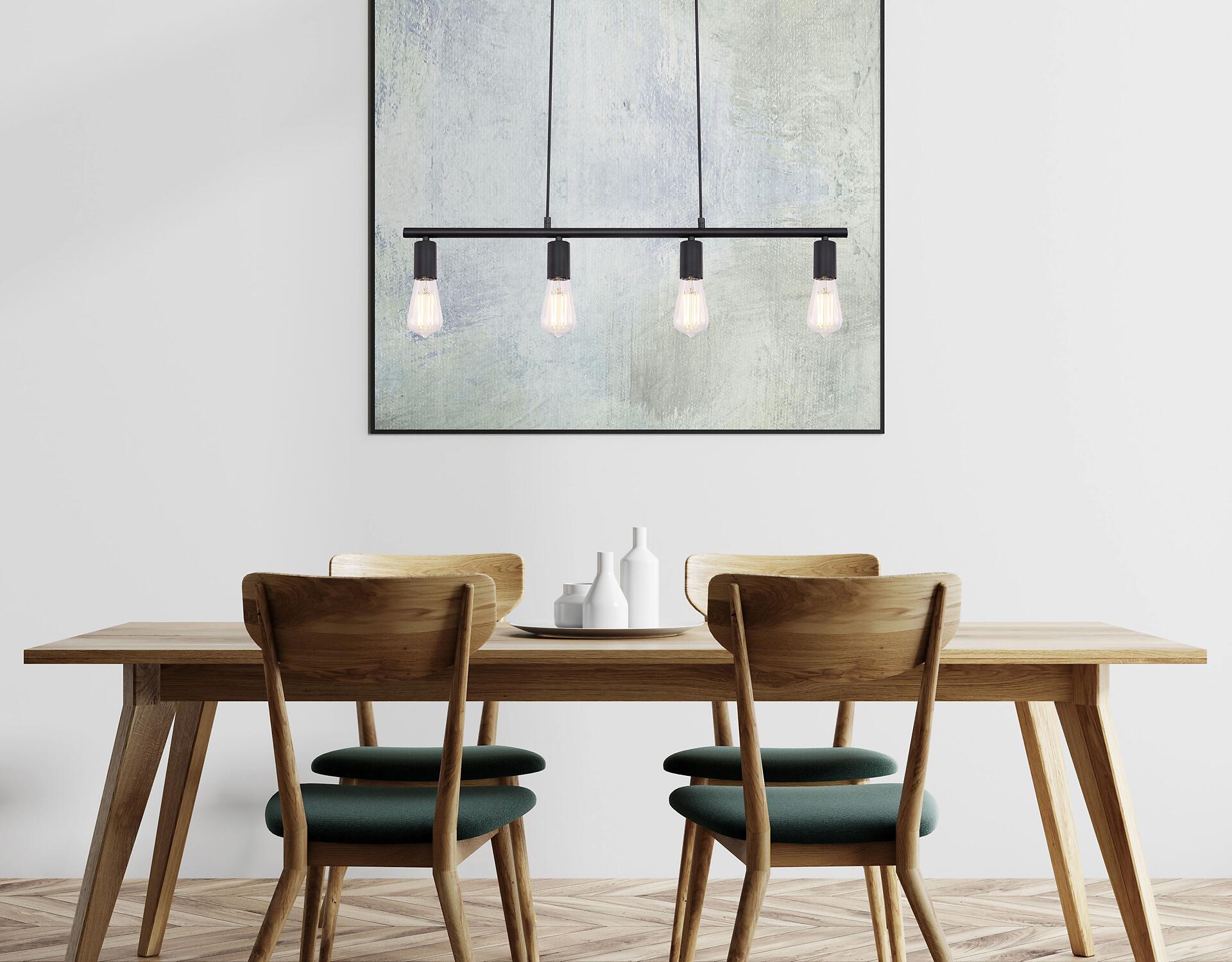 GLOBO Pendelleuchte MARTHA 54008-4H schwarz Metall B/H/L: ca. 5,2x120x80 cm E27 4 Brennstellen