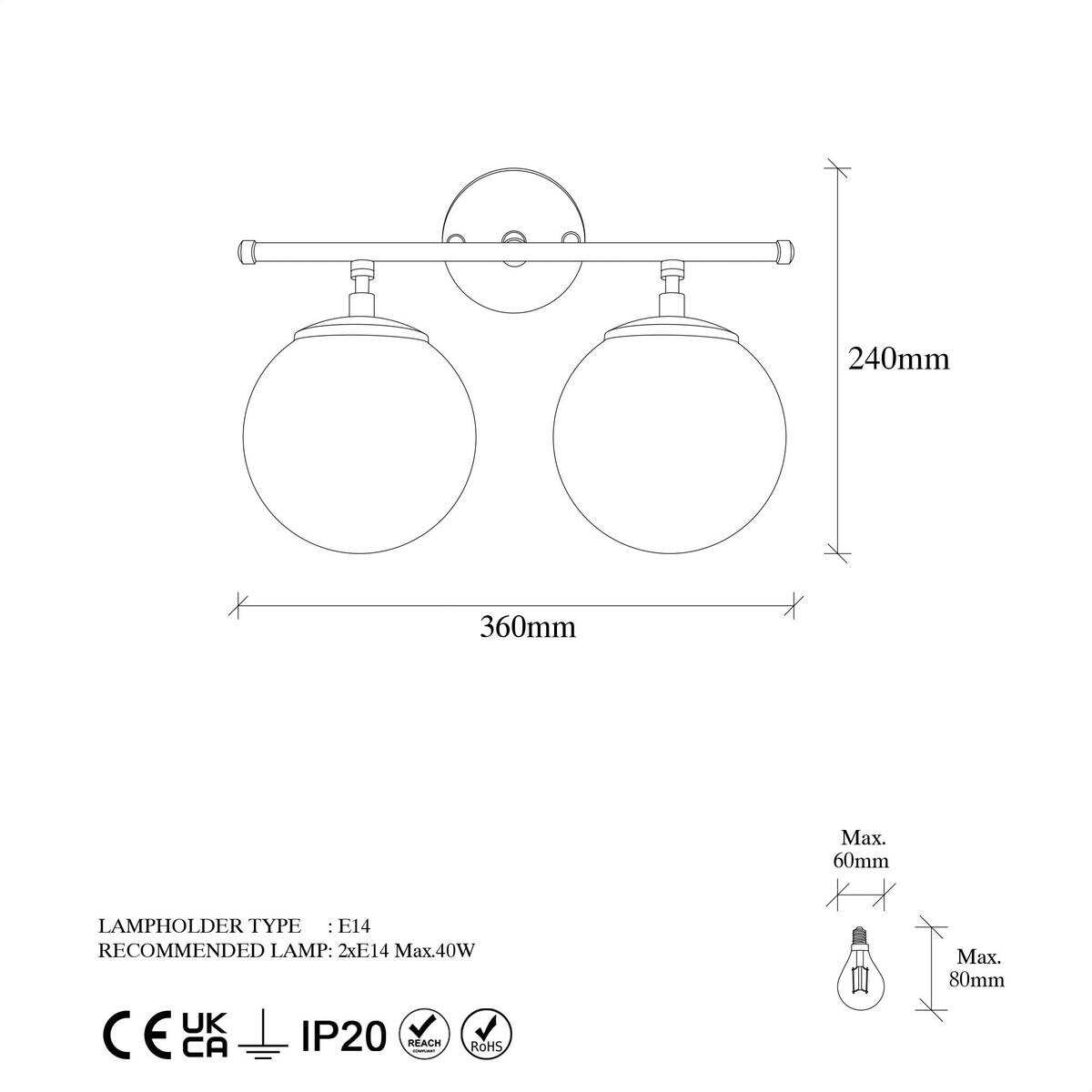 Opviq Wandleuchte gold Metall Glas B/H/L: ca. 24x16x36 cm E14 2 Brennstellen