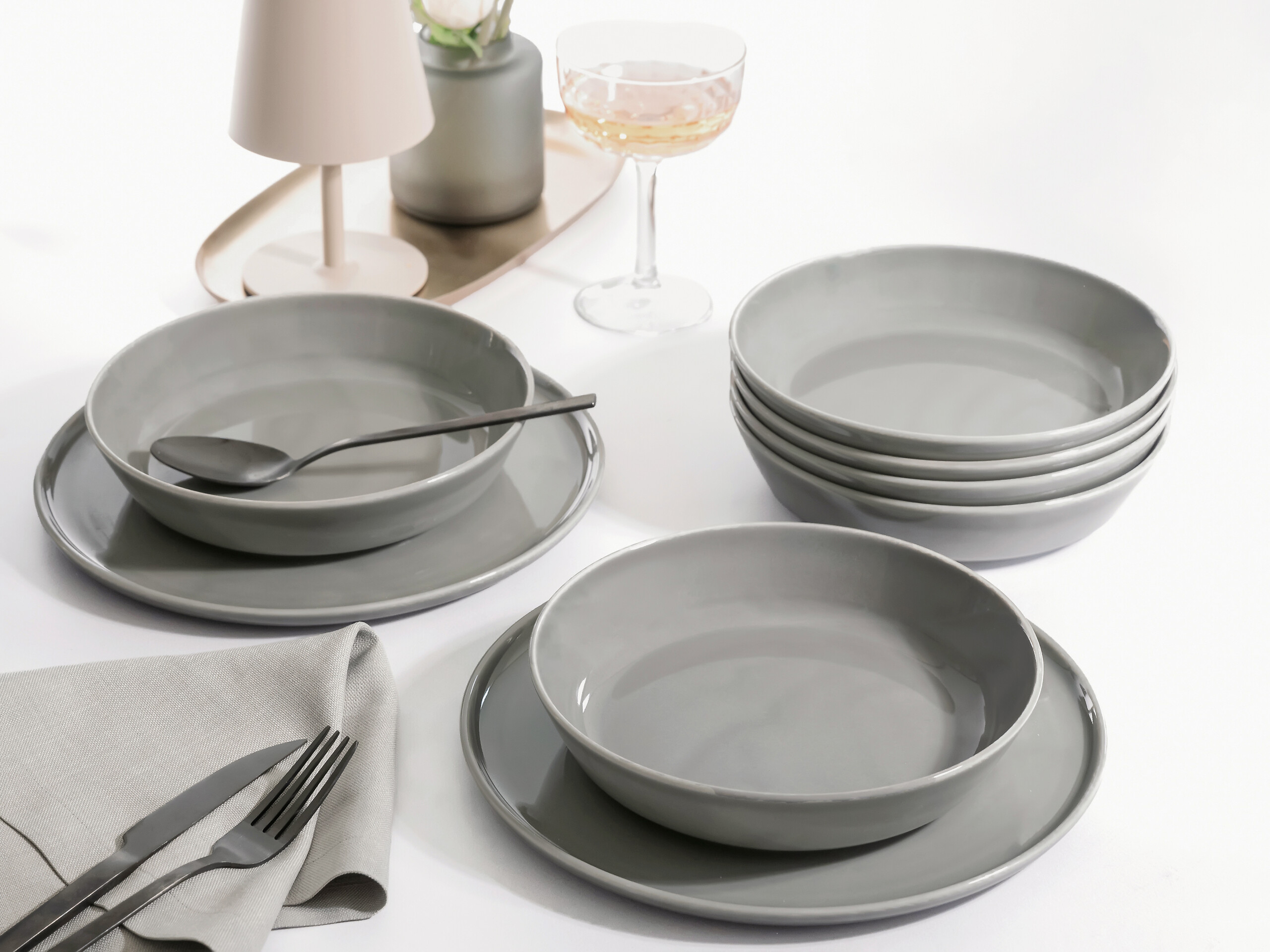 CreaTable Tafelservice Chef Collection grau Porzellan 12 tlg.