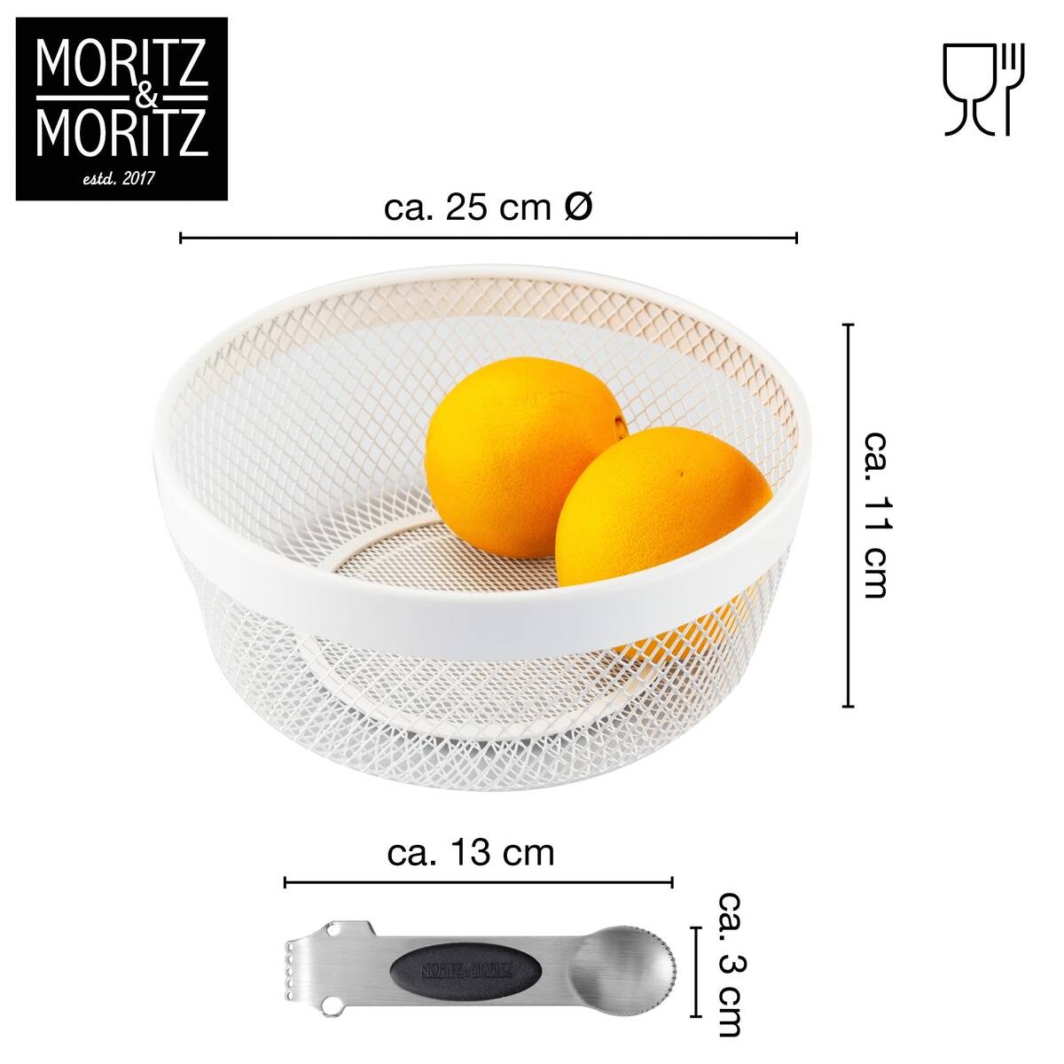 Moritz & Moritz Obstkorb weiß Metall H/D: ca. 11x25 cm