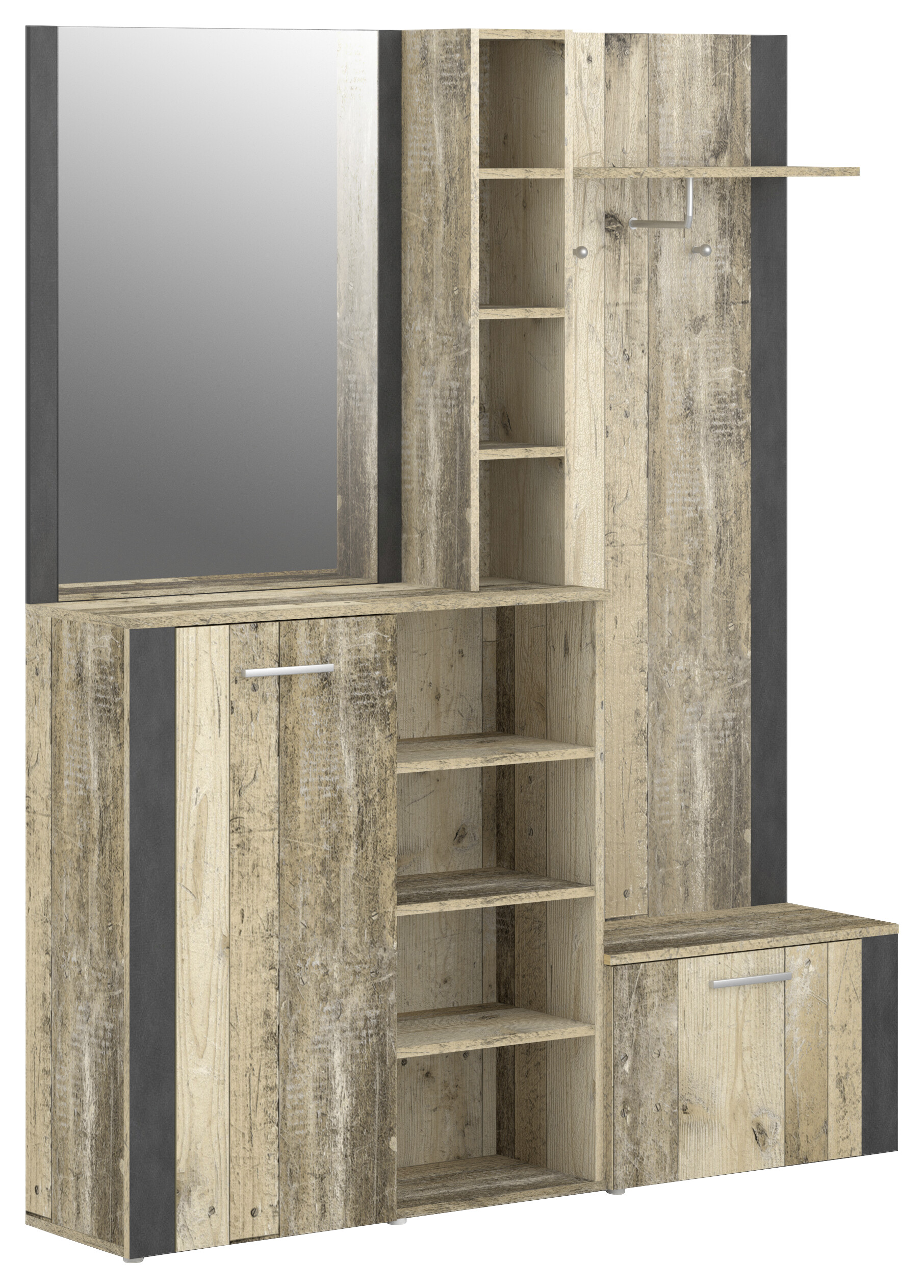 Garderobe BARRY Eiche Old Wood Nachbildung anthrazit B/H/T: ca. 150x190x32 cm Garderobe BARRY Eiche Old Wood Nachbildung anthrazit B/H/T: ca. 150x190x32 cm