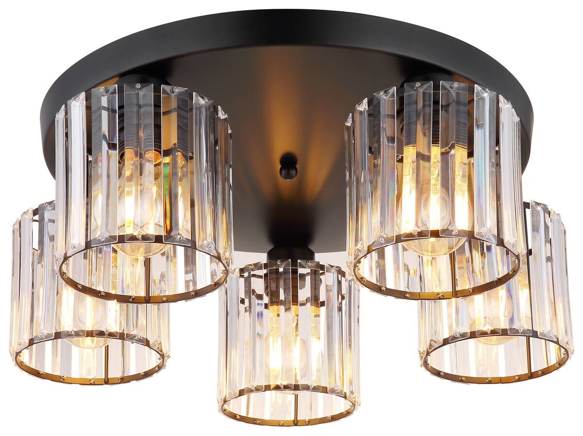 GLOBO Deckenleuchte schwarz klar Metall Acryl H/D: ca. 18x46,5 cm 5 Brennstellen