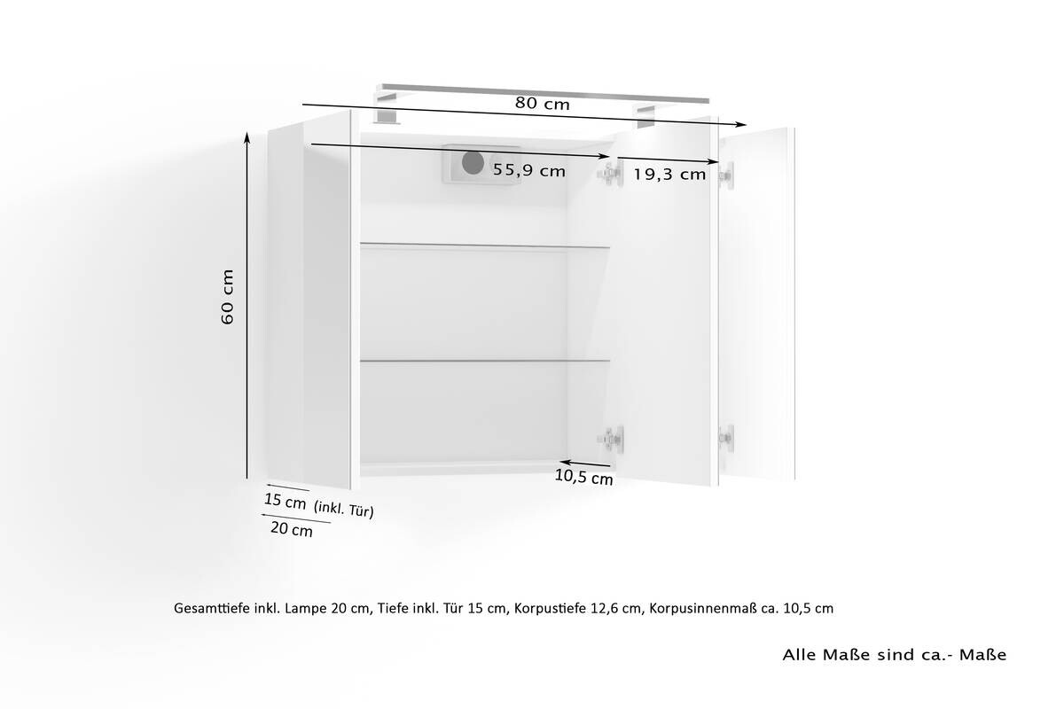 Spiegelschrank SPREE weiß B/H/T: ca. 80x60x15 cm