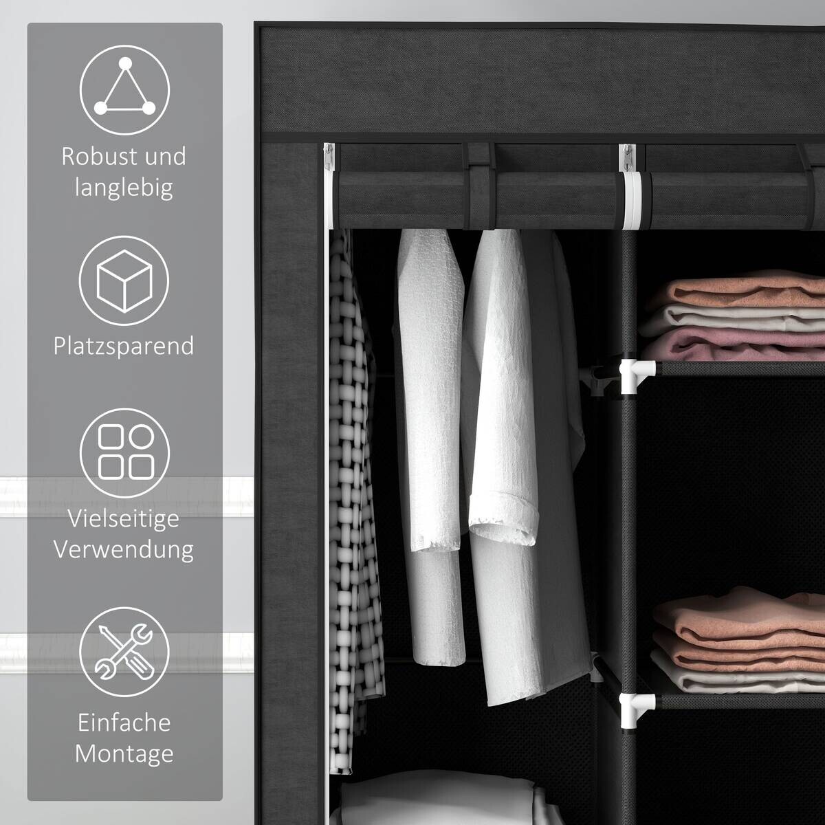 HOMCOM Kleiderschrank schwarz Edelstahl B/H/L: ca. 43x125x162,5 cm