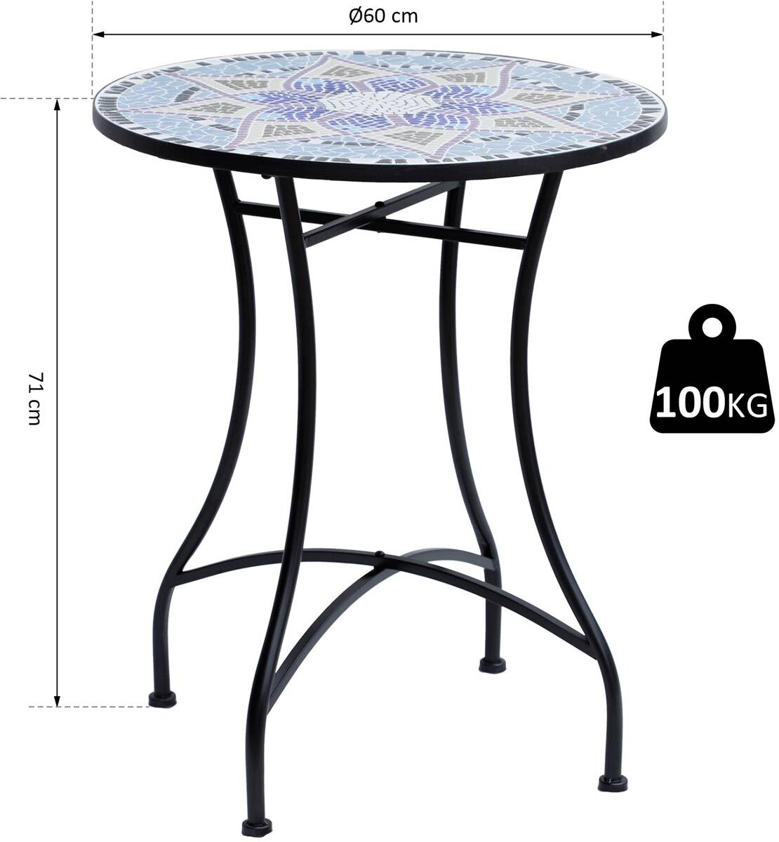 Outsunny Mosaiktisch blau Stahl H/D: ca. 71x60 cm