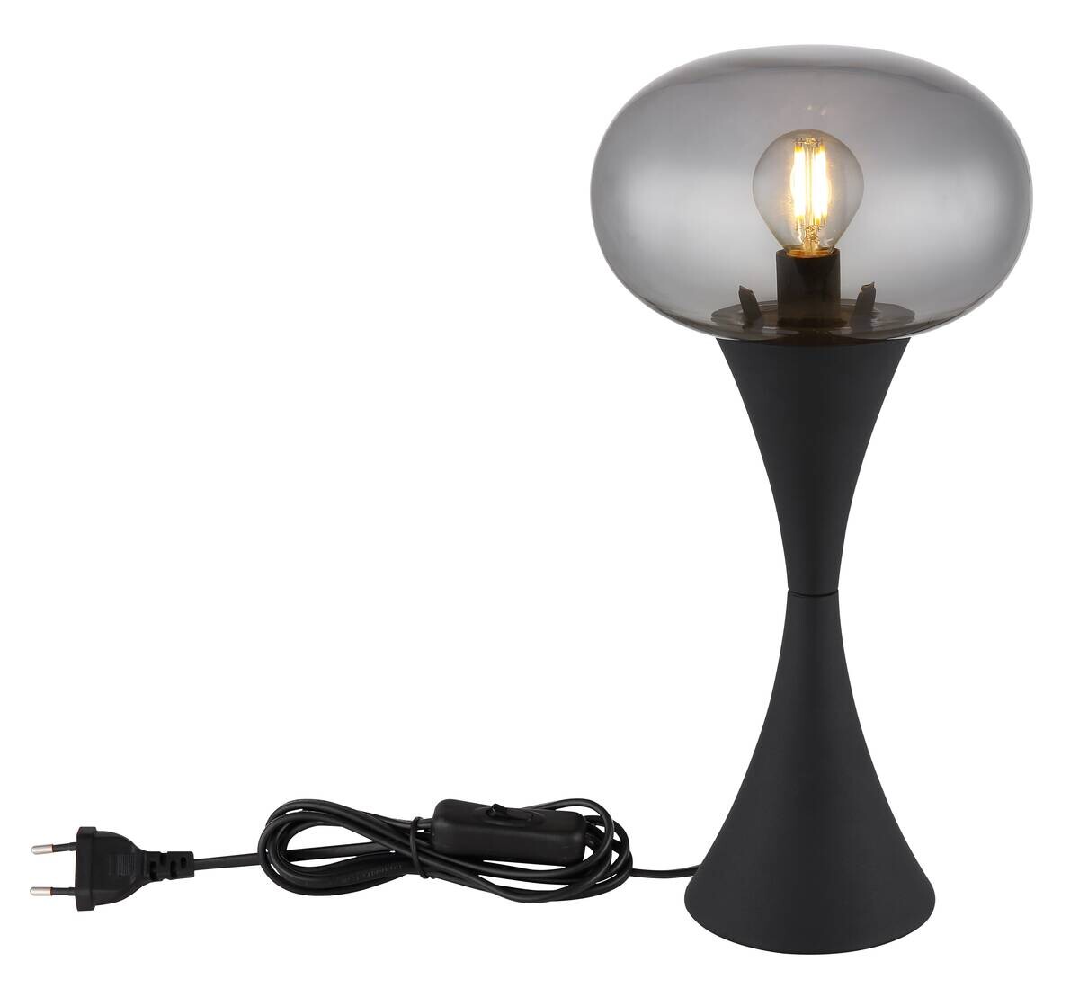 GLOBO Tischleuchte Rauch schwarz Glas Metall H/D: ca. 36,9x18 cm E14 1 Brennstellen