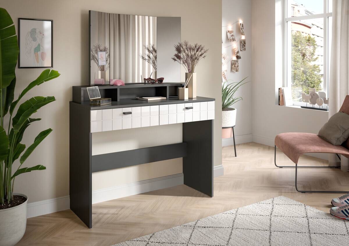 Schminktisch Monte anthrazit weiß Hochglanz B/H/T: ca. 100x142x42 cm