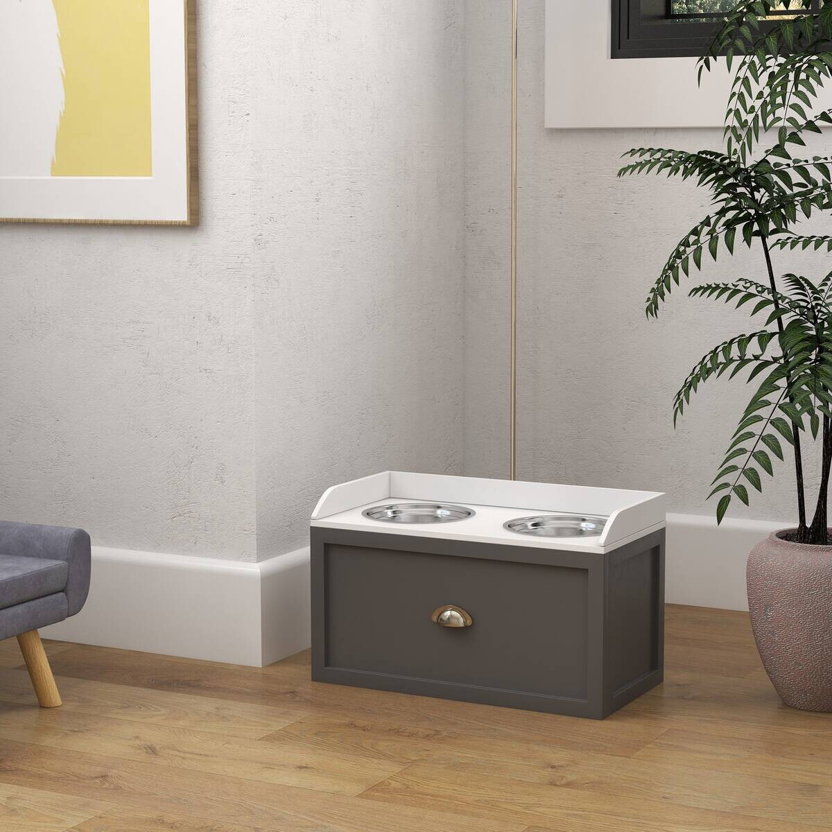 PawHut Hundenapf grau MDF B/H/L: ca. 30x36x60 cm