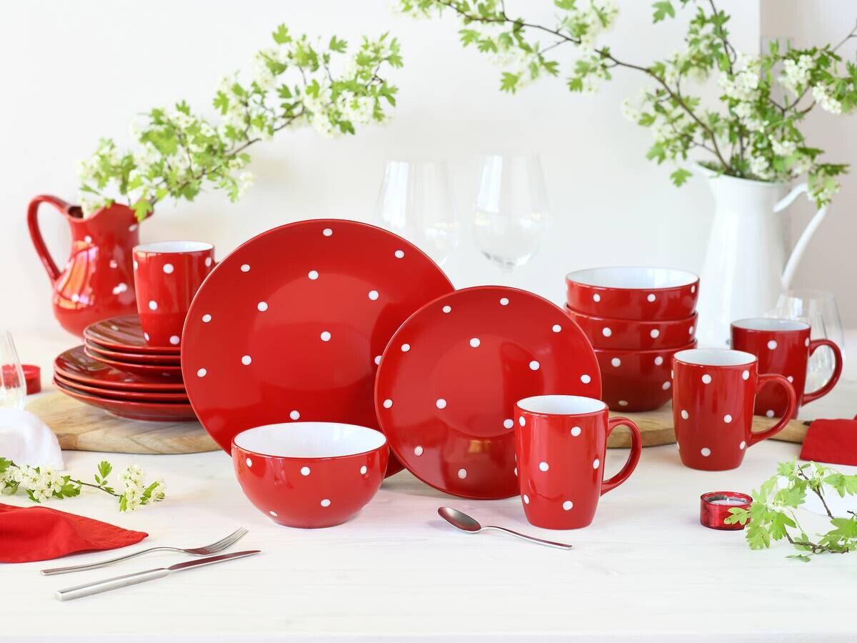 CreaTable Kombiservice Polka Dots weiß Steinzeug 16 tlg.