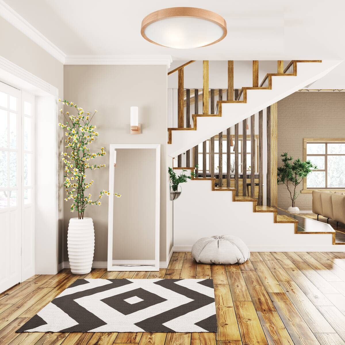 Lamkur Deckenleuchte ANELLO 41308 Eiche Glas Holz H/L: ca. 8x47 cm E27 3 Brennstellen