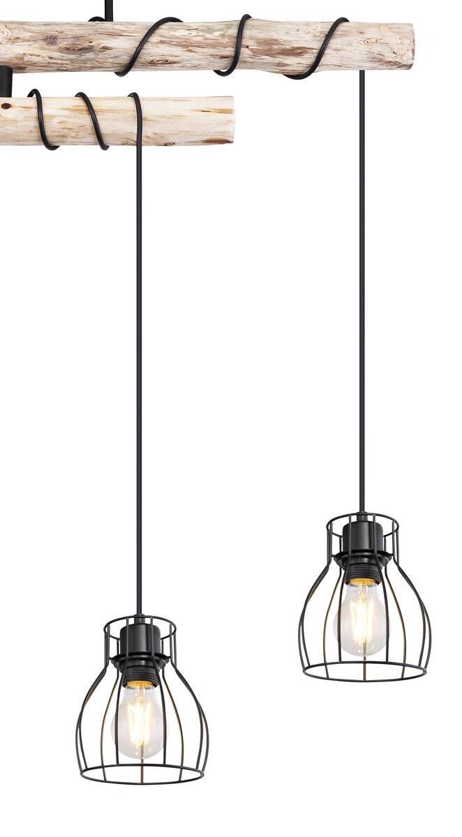 GLOBO Deckenleuchte Mina schwarz natur Metall Holz B/H/T: ca. 90x100x14 cm E27 4 Brennstellen