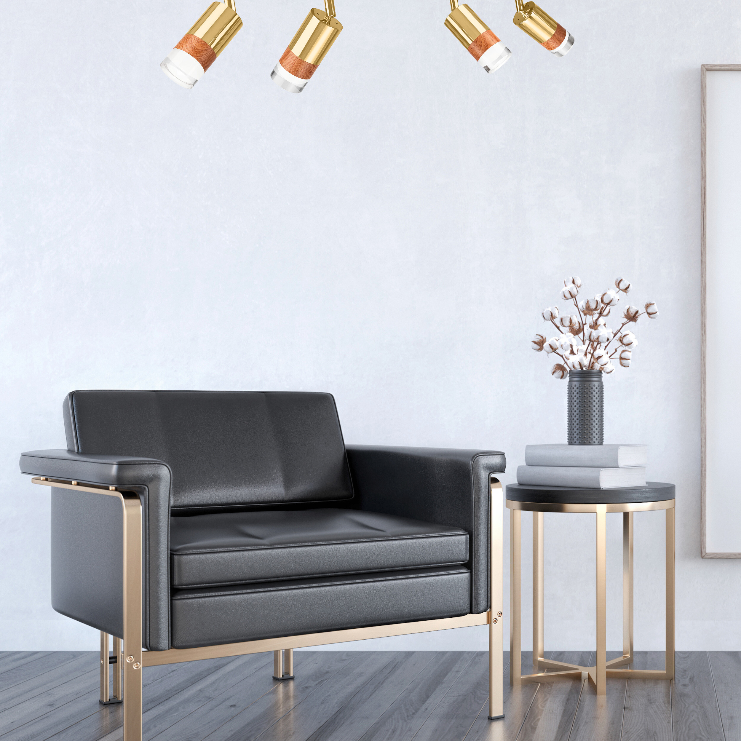 Lamkur Deckenleuchte gold Glas Stahl B/H/L: ca. 8x19x81 cm 4 Brennstellen