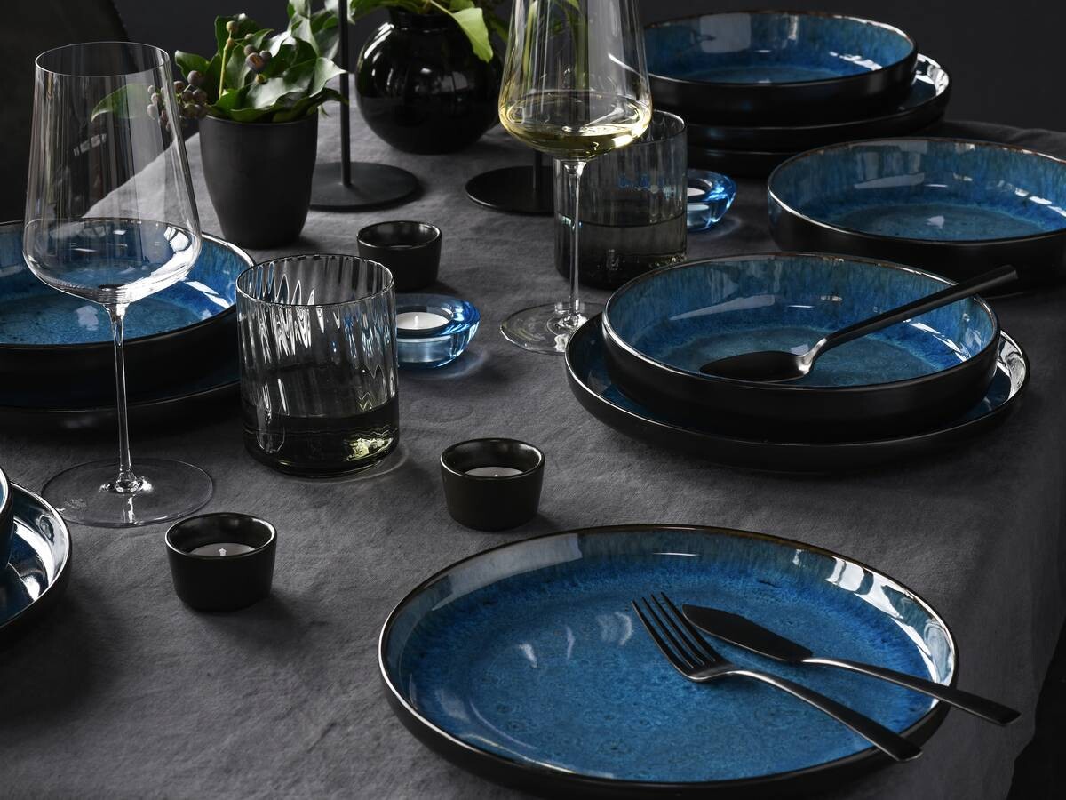 CreaTable Tafelservice Nordic Fjord blau Steinzeug 12 tlg.