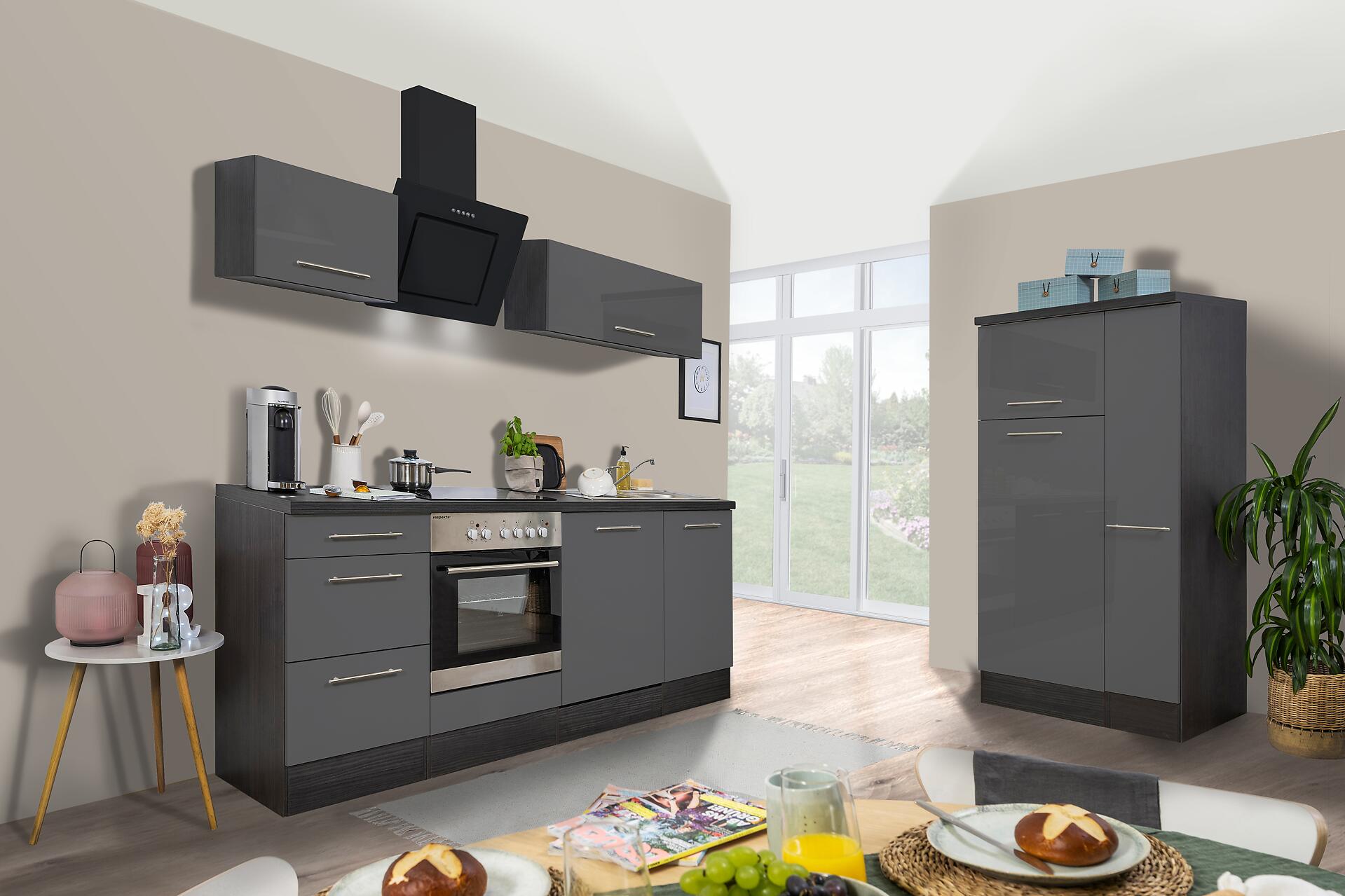 Respekta Küchenblock Amanda grau Hochglanz B/H/T: ca. 310x200x60 cm