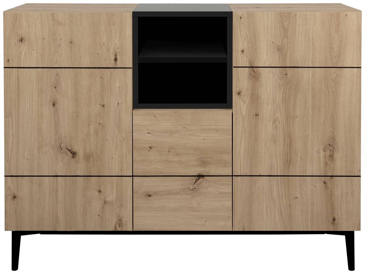 Kommode Nola Eiche Artisan Nachbildung schwarz B/H/T: ca. 120x90x42 cm