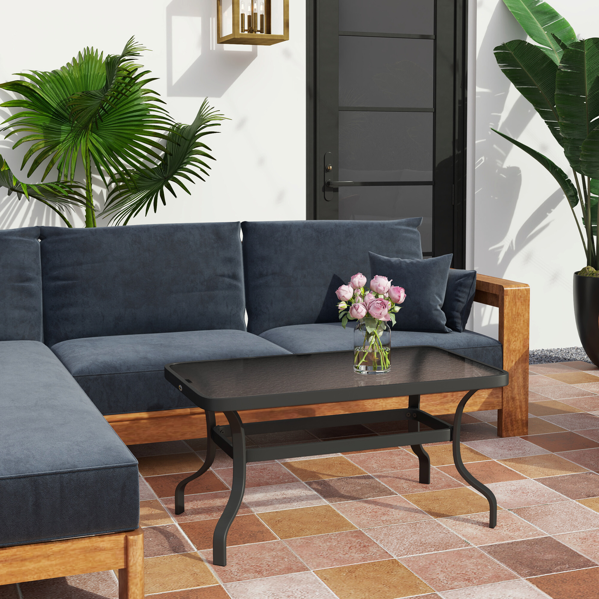 Outsunny Couchtisch schwarz Metall B/H/L: ca. 55x46x95 cm