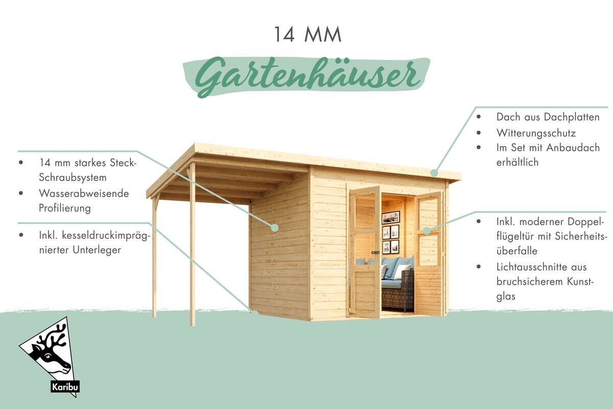 Karibu Gartenhaus Tony 0,5 grau B/H/T: ca. 212x219x154 cm