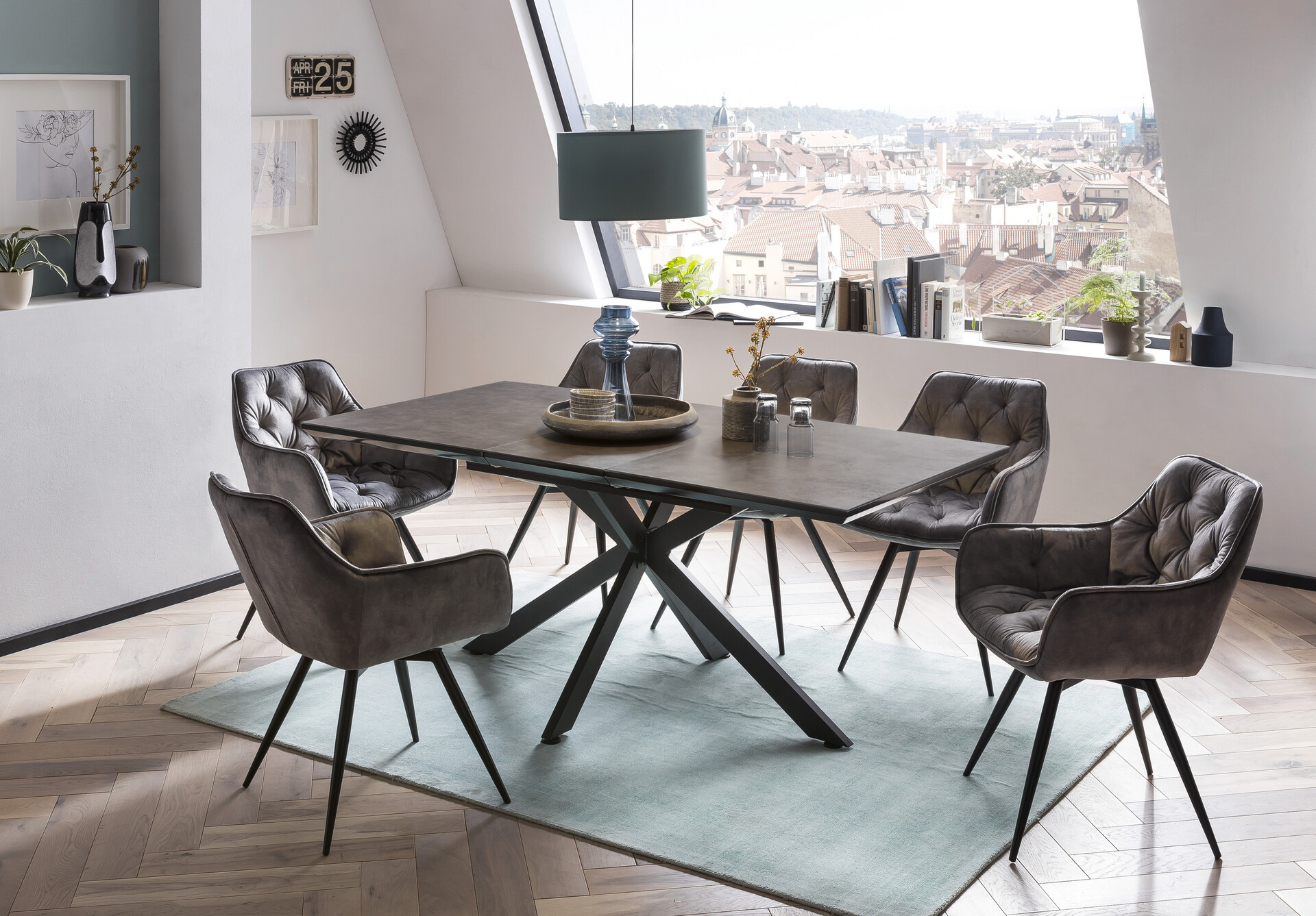 Stuhl Florentina 2er Set grau Vintage Samtoptik B/H/T: ca. 49x84x63 cm