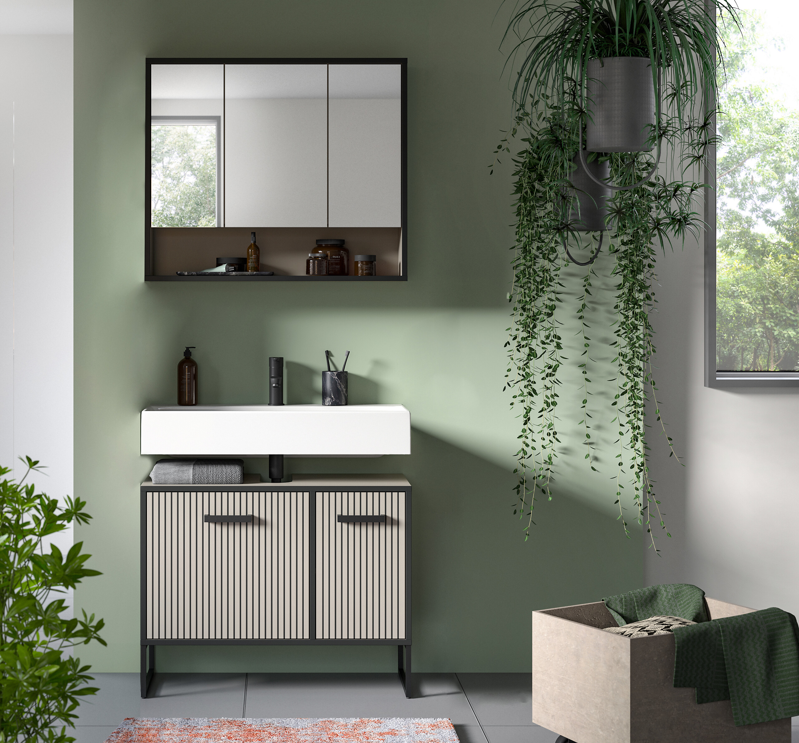 Badezimmer-Set BAGNO schwarz Kaschmirgrau Nachbildung B/H/T: ca. 80x192x36 cm