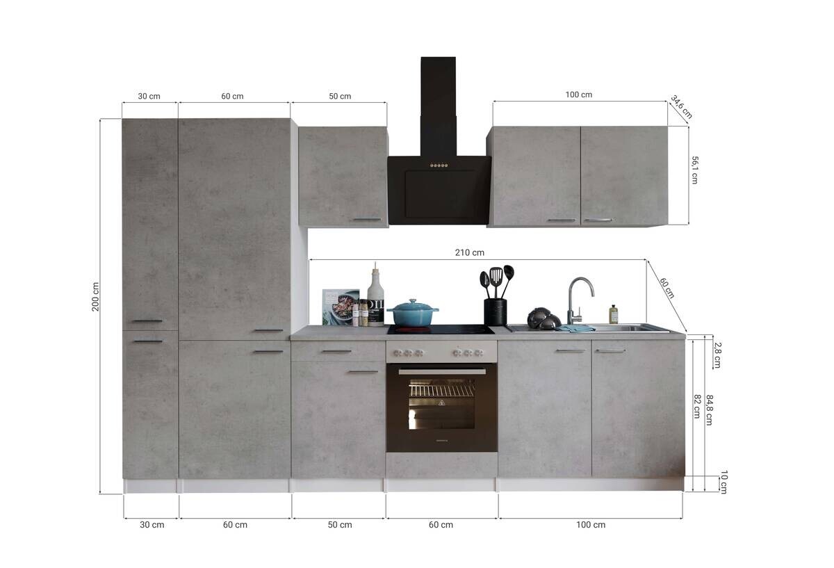 Respekta Küchenblock Malia Beton Optik B/H/T: ca. 300x200x60 cm