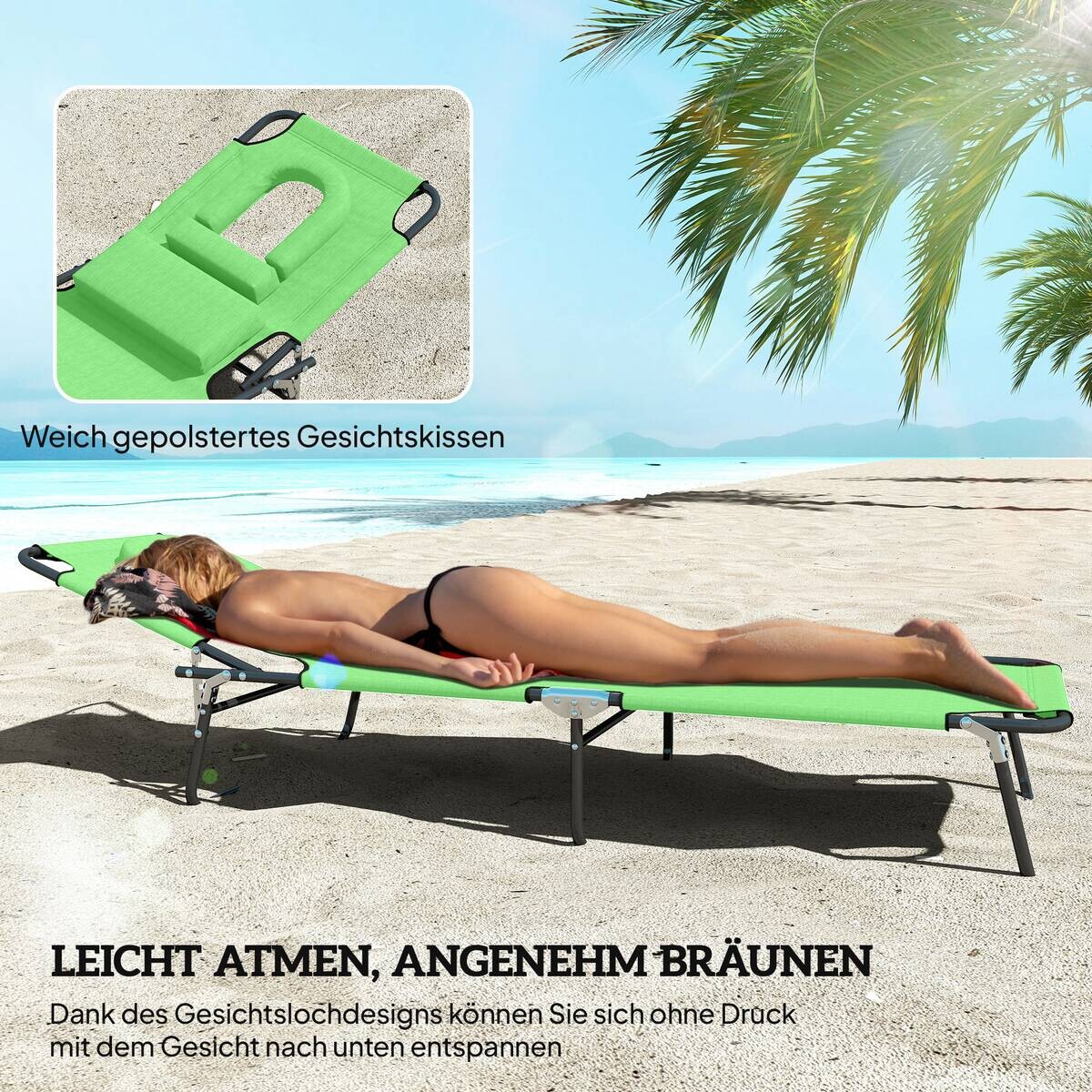 Outsunny Sonnenliege grün Polyester B/H/L: ca. 58x36x187 cm