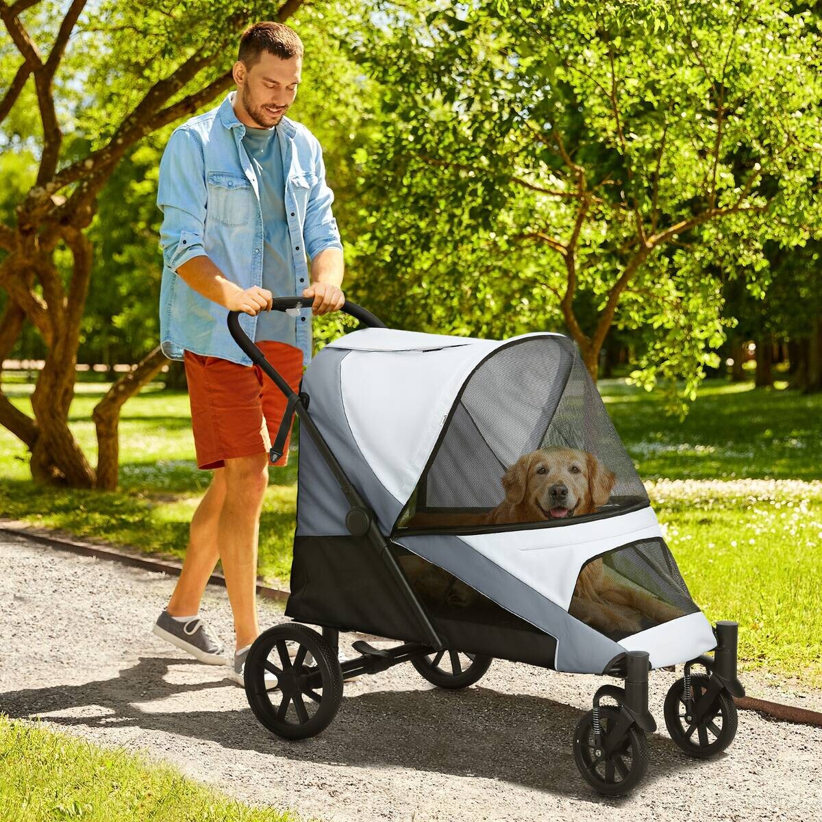 PawHut Hundewagen grau Polyester B/H/L: ca. 67x100x124 cm