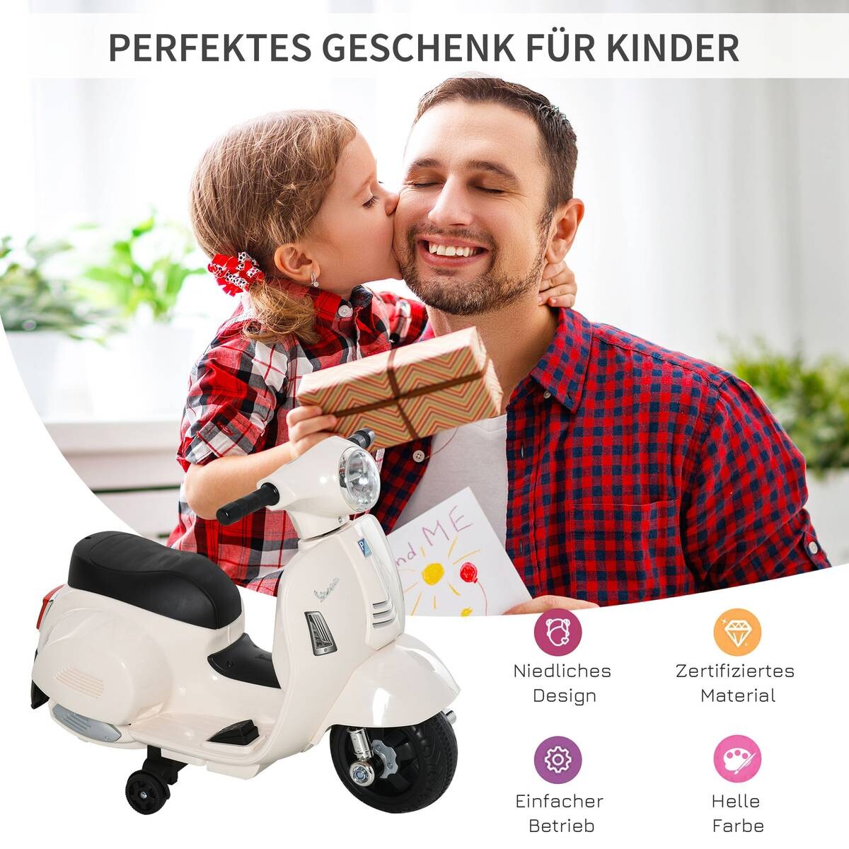 HOMCOM Elektrisches-Kindermofa weiß B/H/L: ca. 38x52x66,5 cm