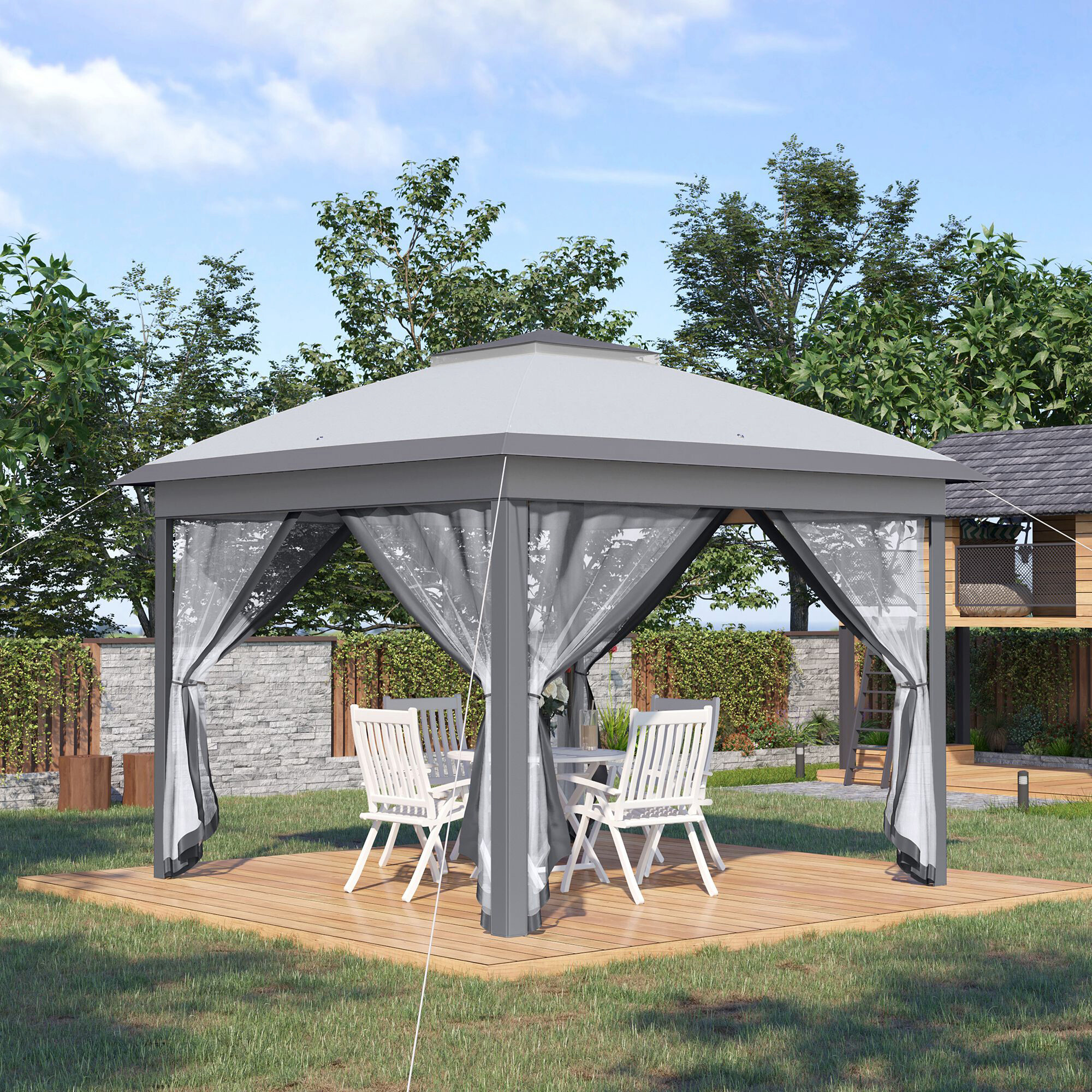 Outsunny Pavillon grau Metall B/H/L: ca. 330x288x330 cm