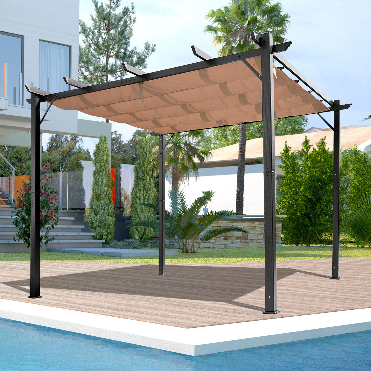 Outsunny Pergola braun Aluminium B/H/L: ca. 400x223x300 cm