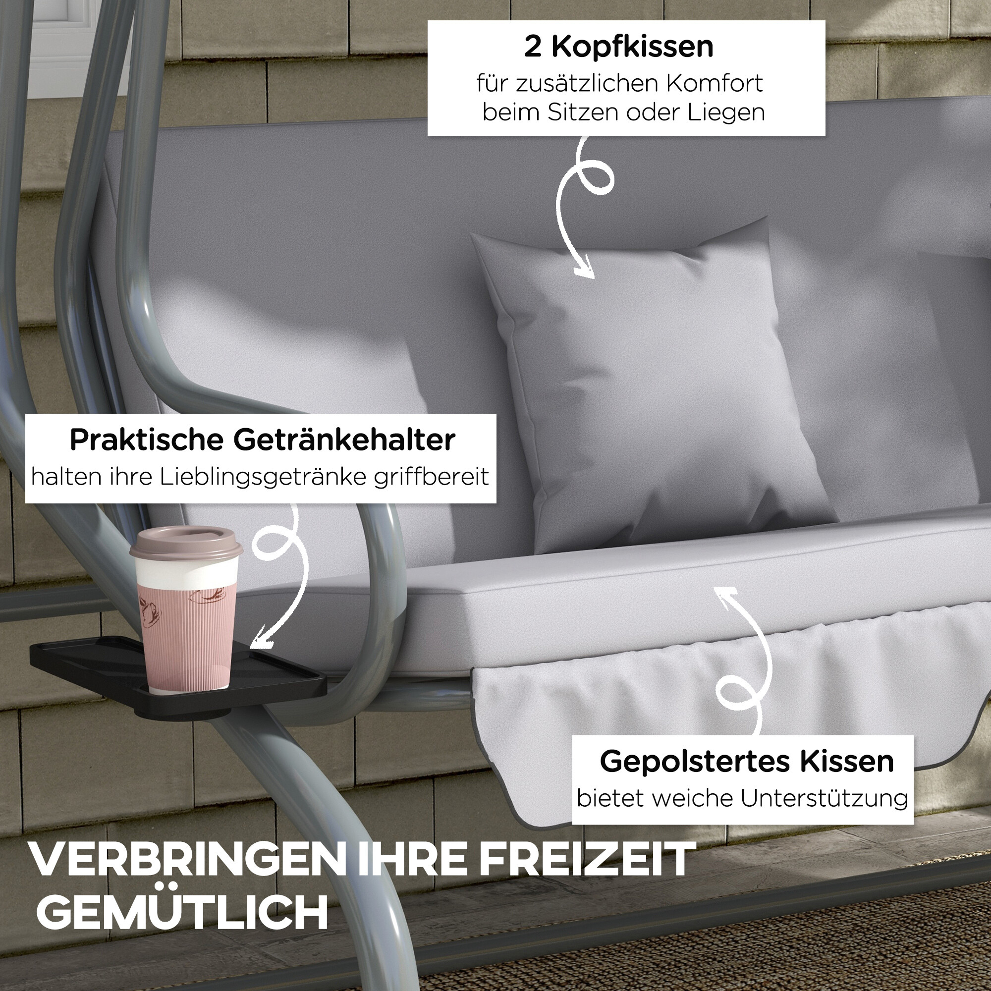 Outsunny Hollywoodschaukel hellgrau Polyester-Mischgewebe B/H/L: ca. 120x164x200 cm