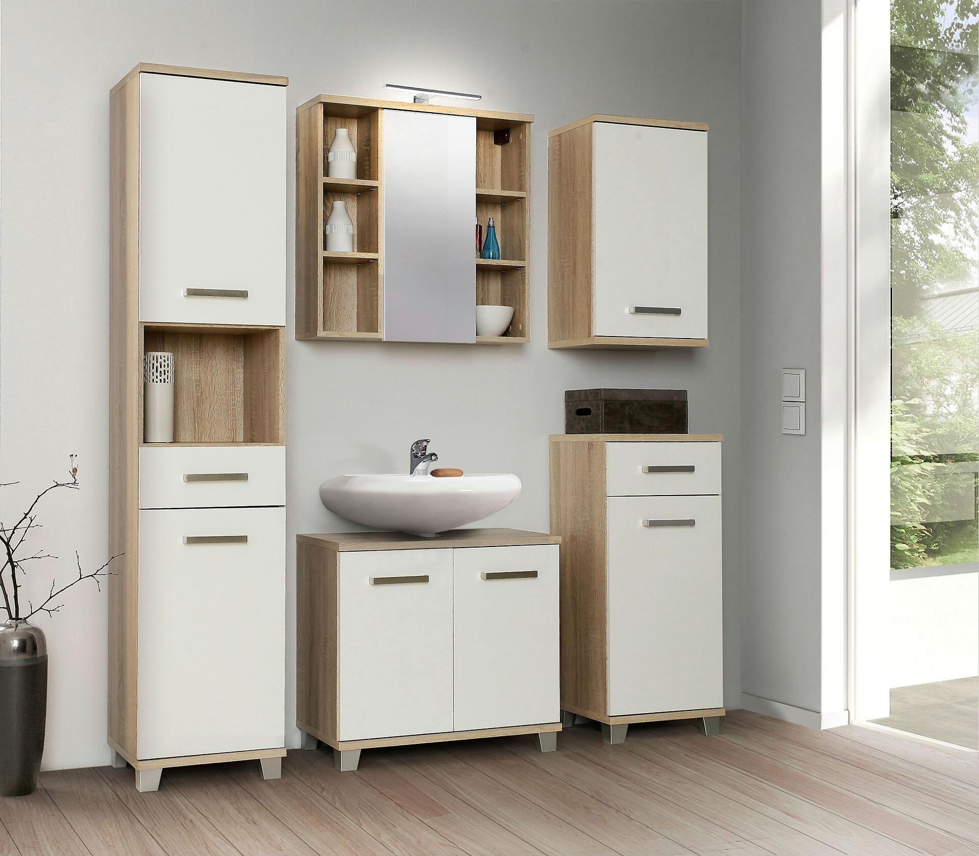 Waschbeckenunterschrank  Eiche Sonoma Nachbildung weiß Hochglanz B/H/T: ca. 68,6x62x34,8 cm