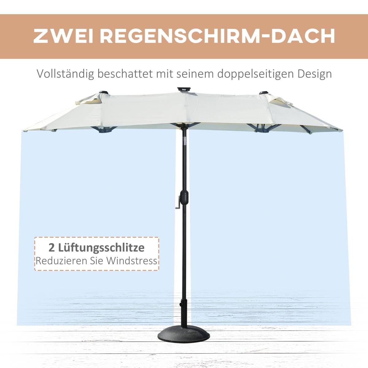 Outsunny Doppelseitiger Sonnenschirm beige Stahl B/H/L: ca. 150x219x295 cm