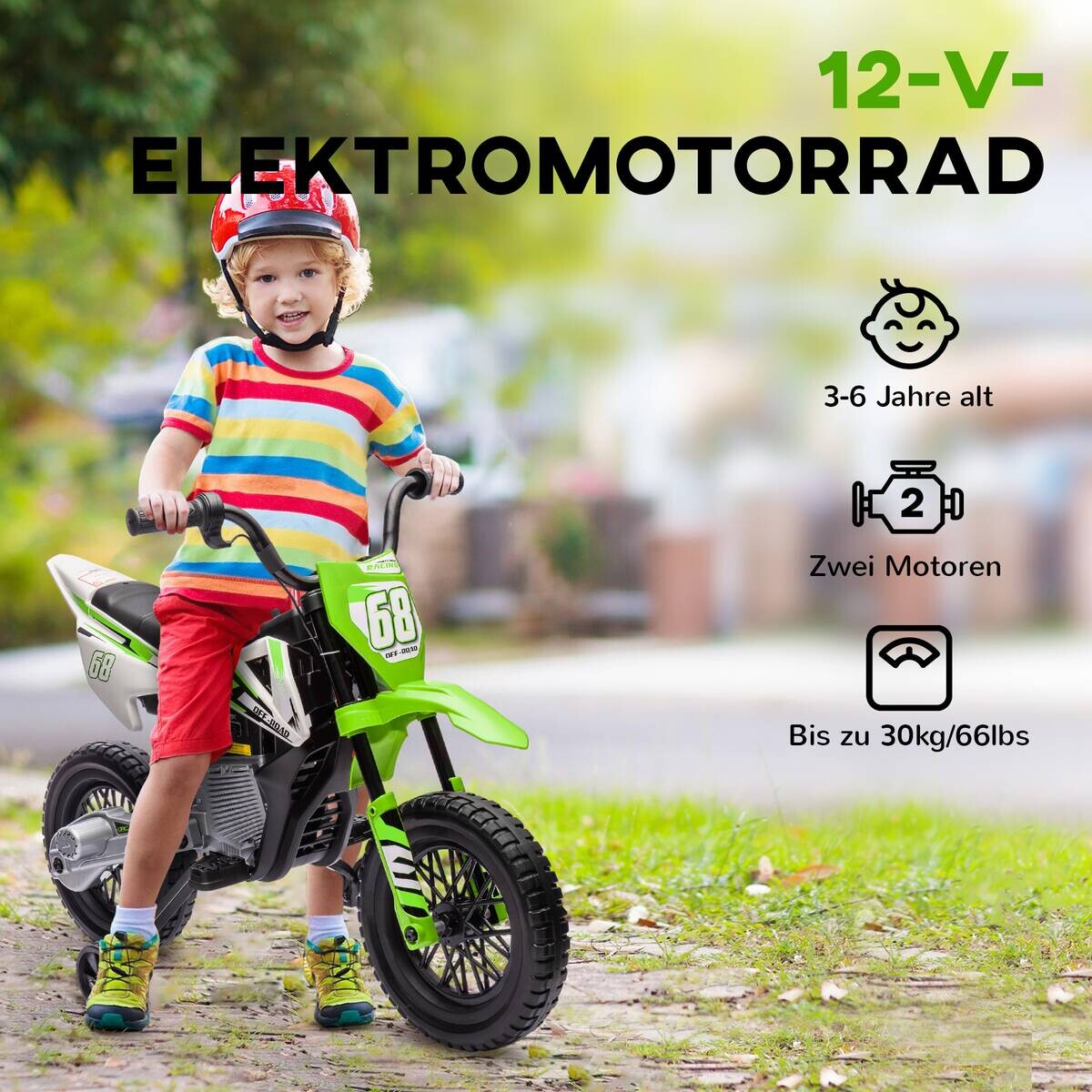 AIYAPLAY Kinder-Elektromotorrad grün B/H/L: ca. 56x70x107 cm