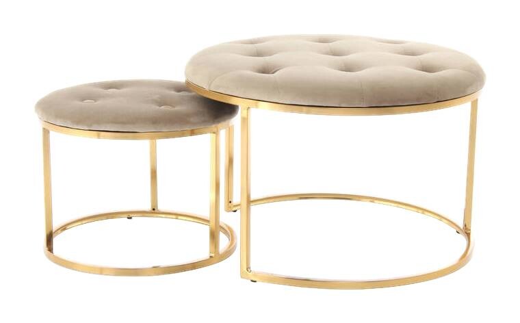 360 Living Hocker Becky 800 2er taupe gold Samt Metall H/D: ca. 41x60 cm