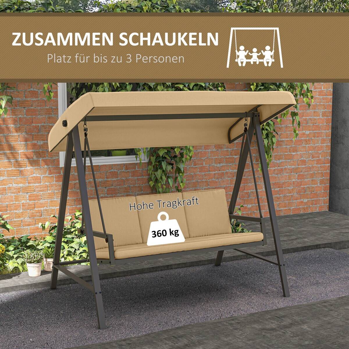 Outsunny Hollywoodschaukel beige Edelstahl B/H/L: ca. 125x200x175 cm