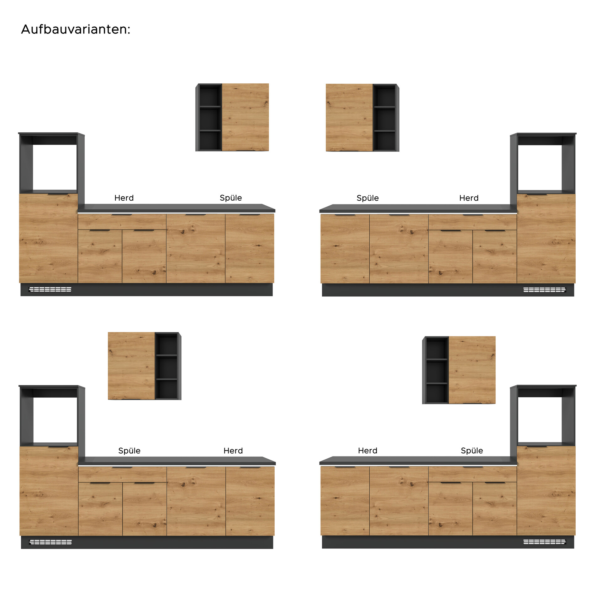 xonox.home Küchenblock Charly Eiche Artisan Nachbildung B/H/T: ca. 260x222x60 cm