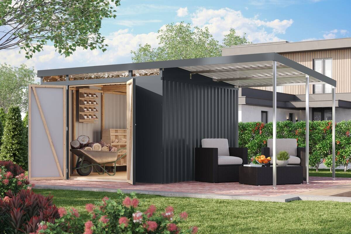 Karibu Gartenhaus Indra 3,5 anthrazit B/H/T: ca. 289x213x289 cm