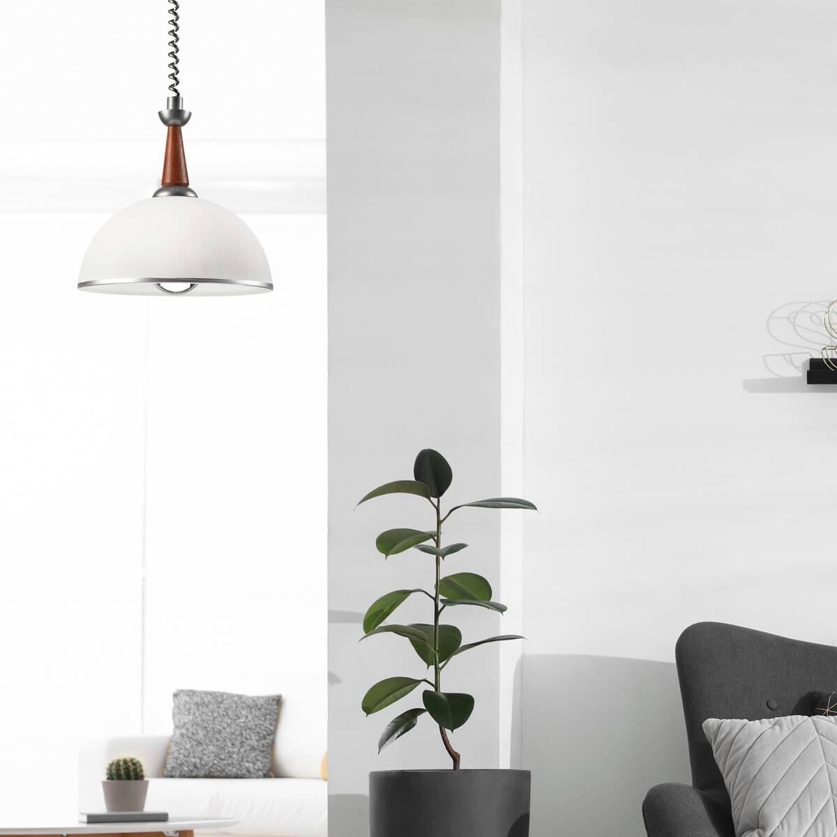 Lamkur Deckenleuchte silber Glas B/H/L: ca. 64x30x64 cm E27 1 Brennstellen