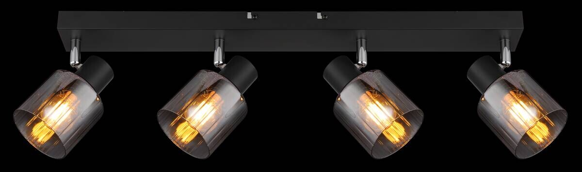 GLOBO Spot Jack Rauch schwarz klar Metall Glas B/H/L: ca. 56x13,5x8 cm E14 4 Brennstellen