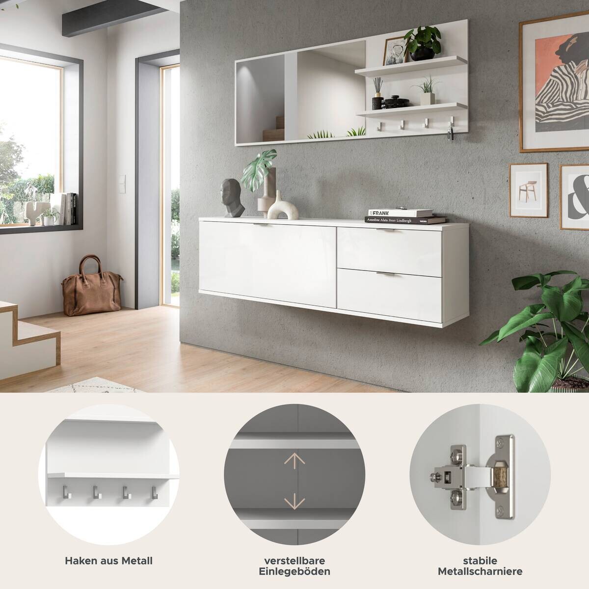 Garderobe PROJEKT X weiß weiß Hochglanz B/H/T: ca. 144x191x37 cm