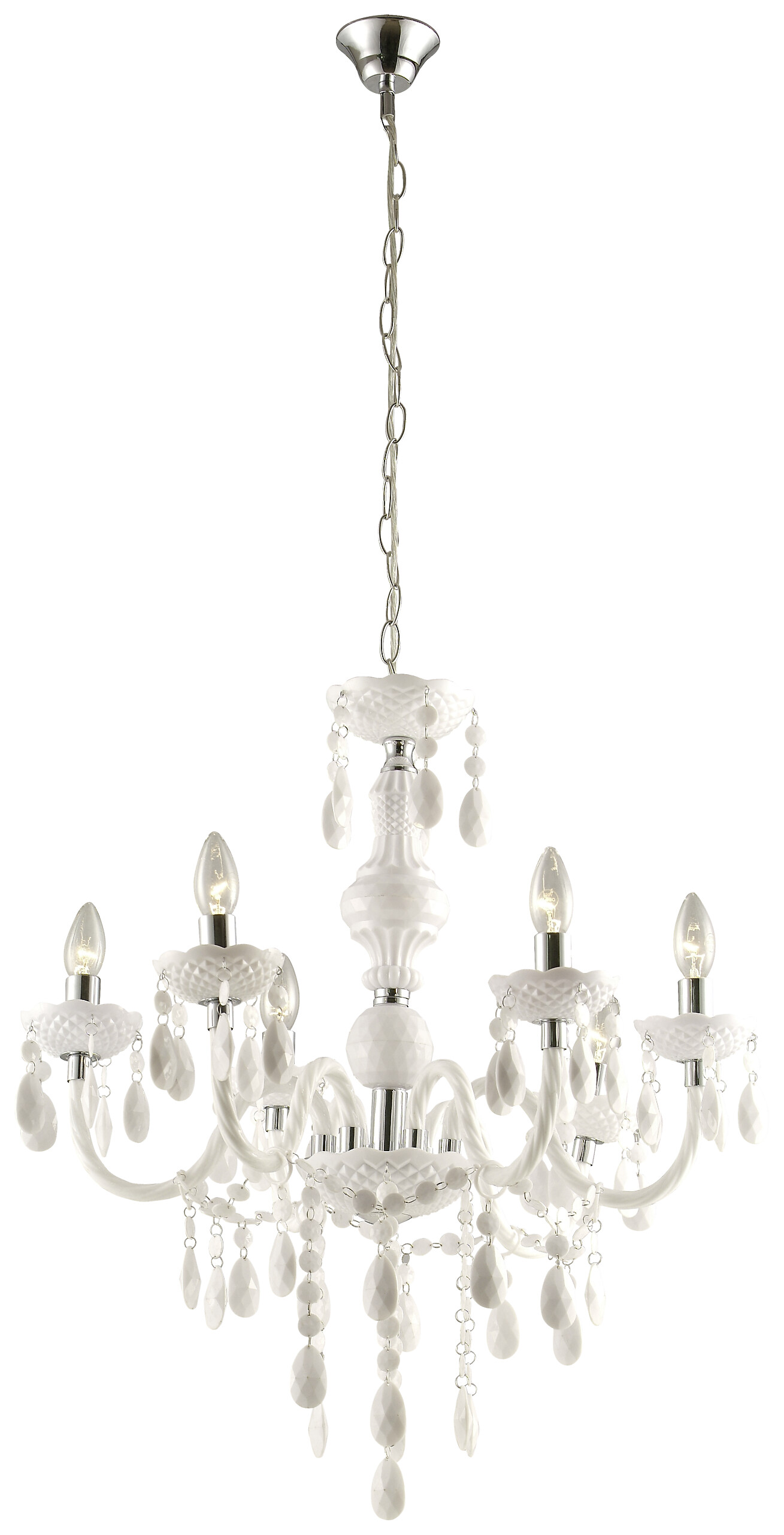 GLOBO Kronleuchter Cuimbra weiß Acryl Metall H/D: ca. 166x67 cm E14 6 Brennstellen